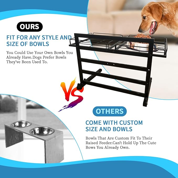 Elevated Dog Bowl Stand - Adjustable Holder with 3 Heights for Small to Large Dogs (For 2Pcs 9.8in Bowls)