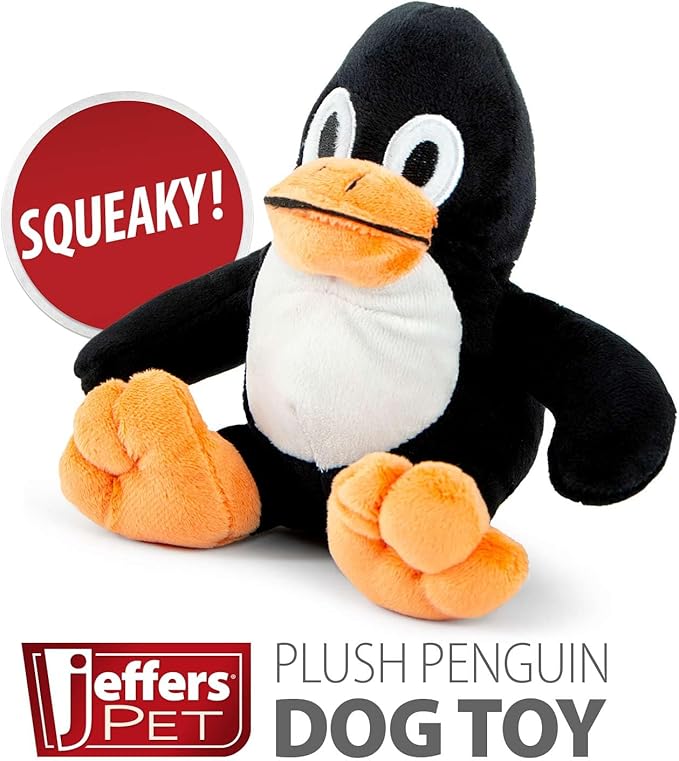 Jeffers Pet Plush Dog Toy with Squeaker, Black Penguin 6" - Soft Crinkle Fabric, Safe & Durable, Healthy Fun for Small & Medium Dogs, Interactive Play, Fetch, Tug - Best Gift for Active Games