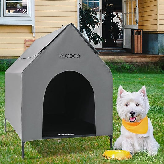 29" 2-in-1 Dog House for Medium Dogs, Elevted Dog House Outdoor/Indoor, Weatherproof Elevated Pet Shelter, Breathable Mesh & Steel Frame, Easy to Assemble & Clean(Grey)