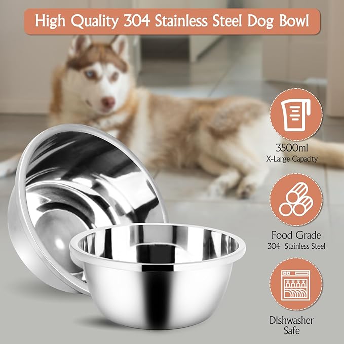 Elevated Dog Bowls for Large Dogs, Raised Dog Bowl Stand with Two X-Large Stainless Steel Bowls for Dogs, 3.5L Capacity, Rustic Brown