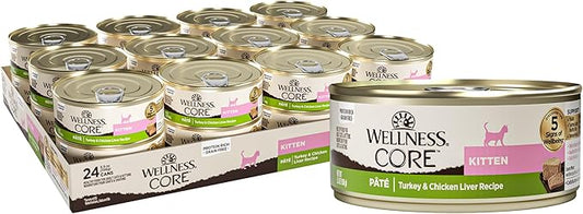 Wellness CORE Pate Kitten Wet Cat Food, Natural, Protein-Rich, Grain Free, 5.5 Ounce, 12 Pack (Turkey & Chicken Liver)