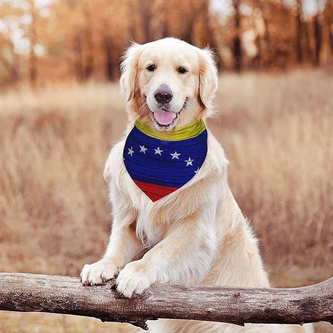 Venezuela Wooden Texture Venezuelan Flag Dog Bandana Scarf Triangle Bibs Pet Accessories Cat Kerchief