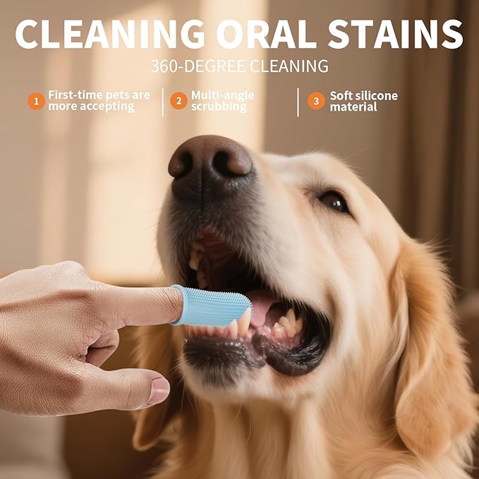 360° Finger Toothbrush for Dogs and Cats, 3 Pack Soft Silicone Pet Toothbrush, Gentle Dog Dental Care Finger Brush for Plaque Buildup and Fresh Breath