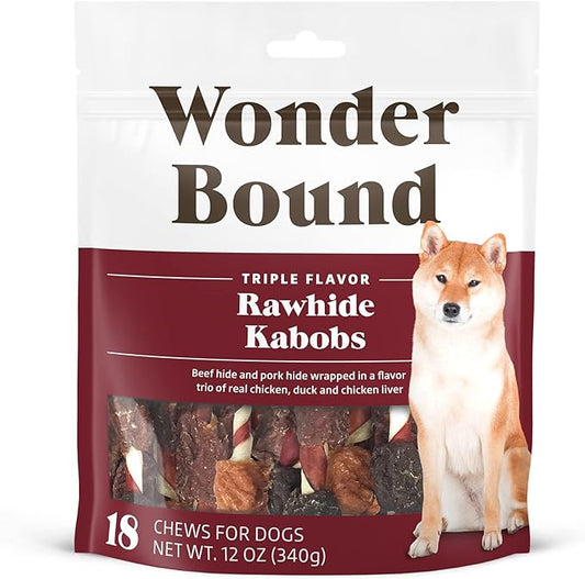Amazon Brand - Wonder Bound Triple Flavor Chicken Rawhide Kabobs for Dogs, 12 oz., Pack of 18