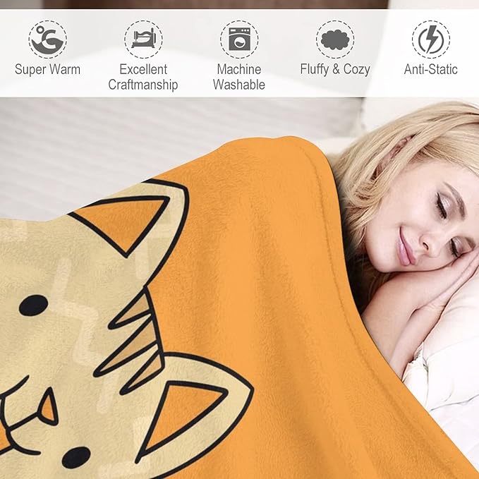 Cat Blanket Gifts - 60"x80" Cute Throw Blanket for Adults Kids - Orange Soft Plush Throws for Bed, Couch & Travel