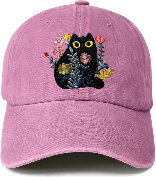 Black Cat Hat,Ragdoll Cat Embroidered Adjustable Cotton Baseball Cap for Men Women,Gifts for Cat Lovers
