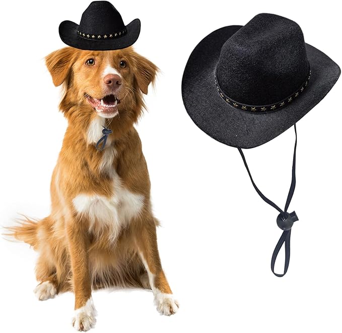 Dog Cowboy Hat Cat Cowboy Hat Pet Cowboy Costume Mini Cowboy Hat for Dogs Cat Holiday Halloween Pet Party Decoration (Black, Large)