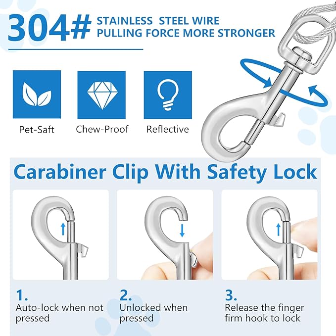 40, Dog Tie Out Cable, Dog Leash Heavy Duty Tie Out Cable for Large Dogs Up to 125lbs Pull Force, Dogs Runner for Yard Outdoor and Camping, Heavy, Silver