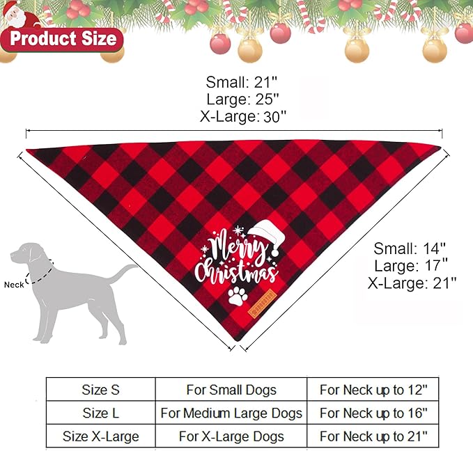 ADOGGYGO Christmas Dog Bandanas, Red Green Plaid Dog Scarf Bib, Premium Cotton Fabric, Multiple Sizes, Merry Christmas Bandanas for Large and Extra Large Dogs Pets (X-Large)