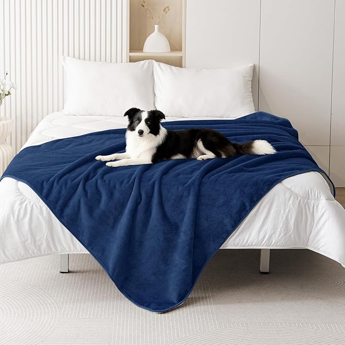 Smiry Waterproof Dog Bed Blanket, Leakproof Pet Throw Blanket for Bed Couch Sofa, Reversible Sherpa Fleece Furniture Protector Cover for Small Medium Large Dogs Cats (Navy Blue, 60x80 inches)