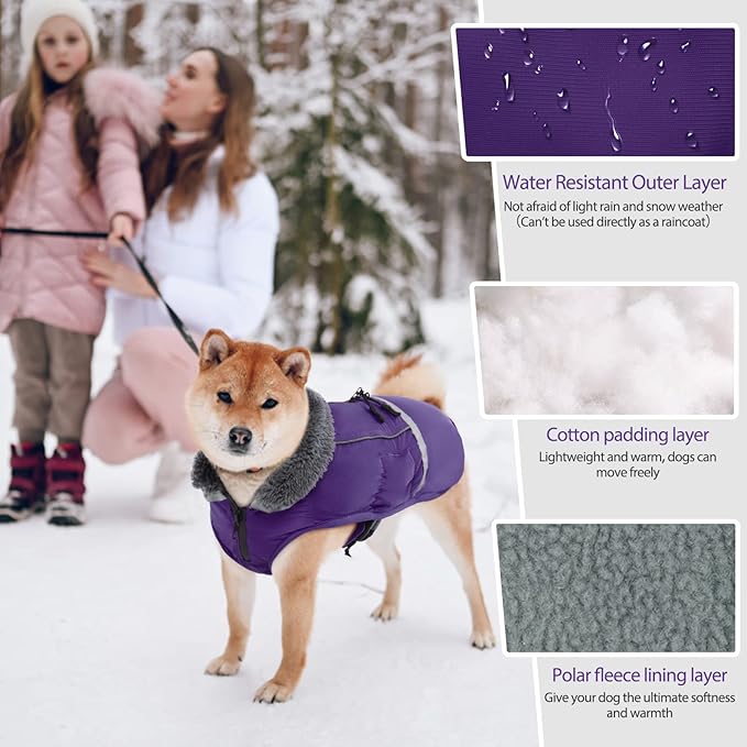 QBLEEV Warm Dog Coat Reflective Winter Jacket, Waterproof Windproof Dog Turtleneck Clothes for Cold Weather Thicken Fleece Pet Snowsuit Christmas Puppy Vest Apparel for Small Medium Large Dogs S