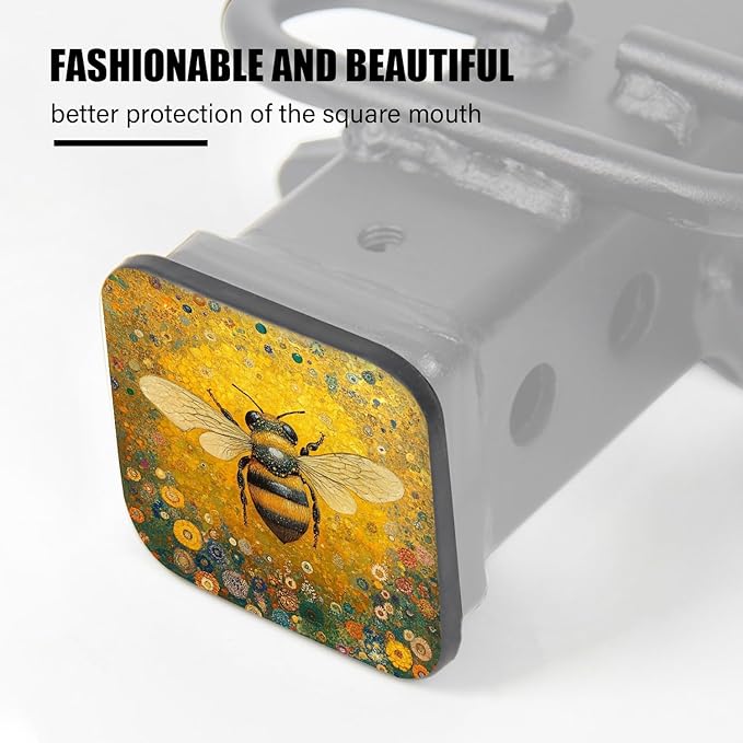 Hitch Cover Fits for 2-Inch Hitch,Golden Bee in Floral Galaxy Rubber Trailer Hitch Cover Tube Plug Insert,Car Exterior Accessories, Receiver Tube Hitch Plug