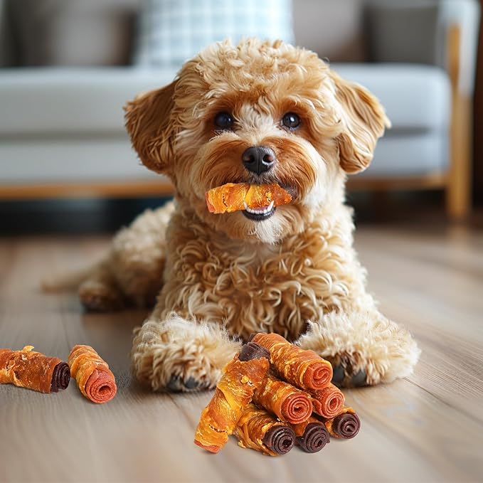 Dog Treats, Triple Flavor Chicken Duck Beef Meat Rolls, Rawhide Free Dog Snacks, Soft Treats for Small Dogs, 21.16 oz