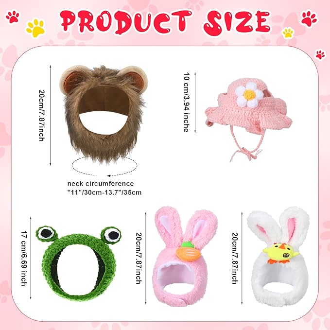 Weewooday 5 Pieces Cat Costume Christmas Bunny Hat Outfit with Ears Funny Cat Hat and Small Dogs Kitten Puppy Party Christmas Easter Costume Accessory Headwear(Chic Style)