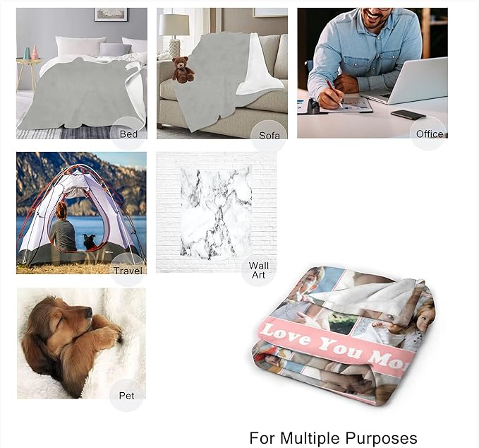 Custom Blanket for MOM, Customizable with Photo Pictures Collage Mother's Day Blankets Gift for Mother, Grandma, Family, Lover, Wife, Sisters, Personalized Customized Women Throws Souvenir