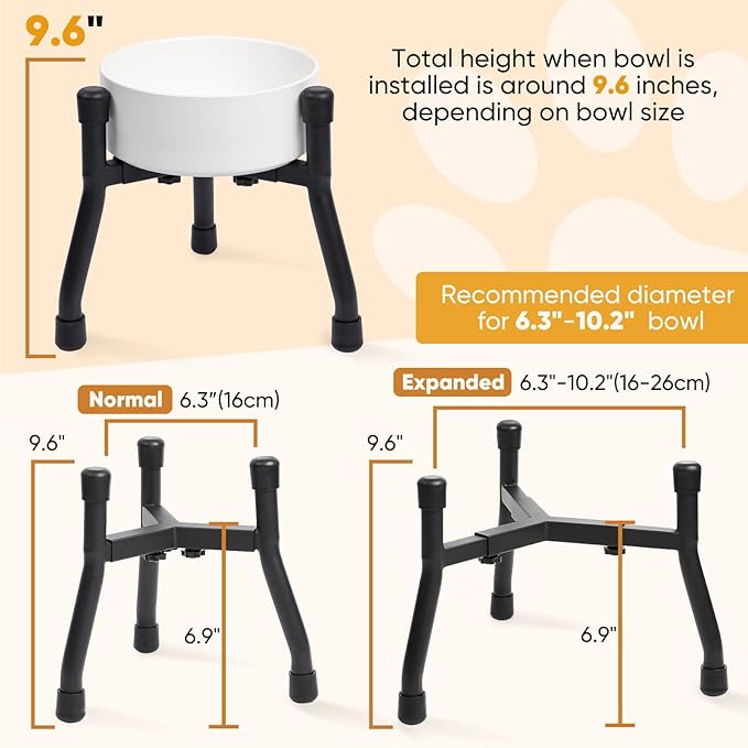 Elevated Dog Bowls [ 1 Pack ], Adjustable Metal Raised Raised Dog Bowl Stand for Medium & Large Dogs, Adjustable Wide 6.3"-10.2",3 Height Adjustment(Bowl Not Included)