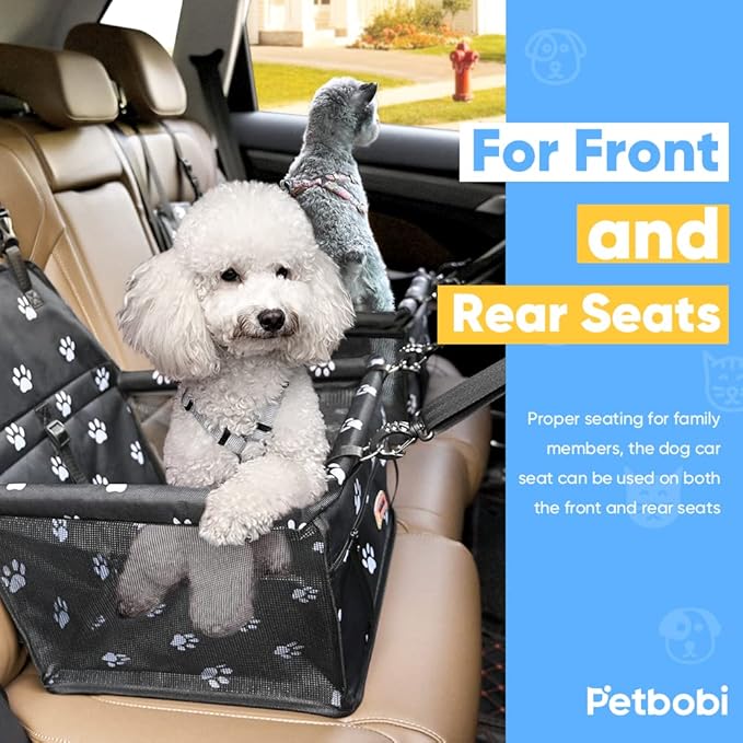 Petbobi Pet Reinforce Car Booster Seat for Dog Cat Portable and Breathable Bag with Seat Belt Dog Carrier Safety Stable for Travel Look Out,with Clip on Leash with PVC Tube (Foot)