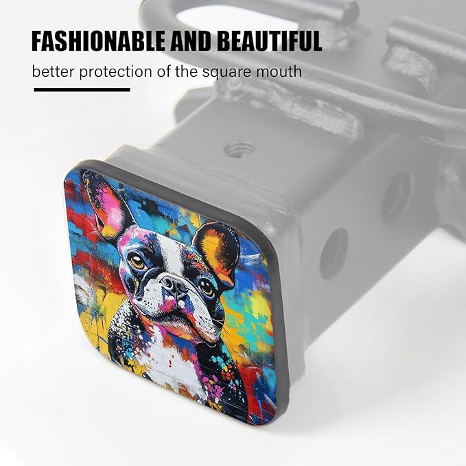 Hitch Cover Fits for 2-Inch Hitch,French Bulldog Portrait in A Spray - Paint Manner Rubber Trailer Hitch Cover Tube Plug Insert,Car Exterior Accessories, Receiver Tube Hitch Plug