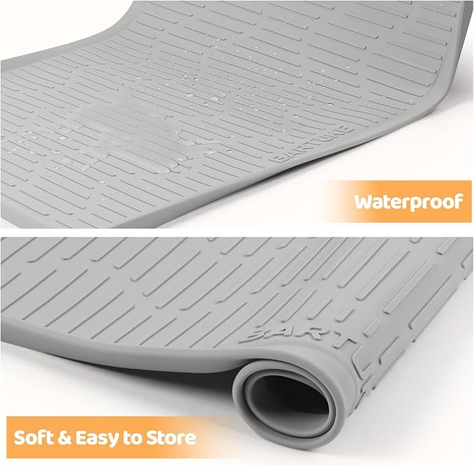 Silicone Cat & Dog Food Mat, 28" x 22" Large Pet Feeding Mat for Cats and Dogs Bowl, Pet Placemat for Food and Water with Raised Edge, Waterproof, Leakproof (Grey)