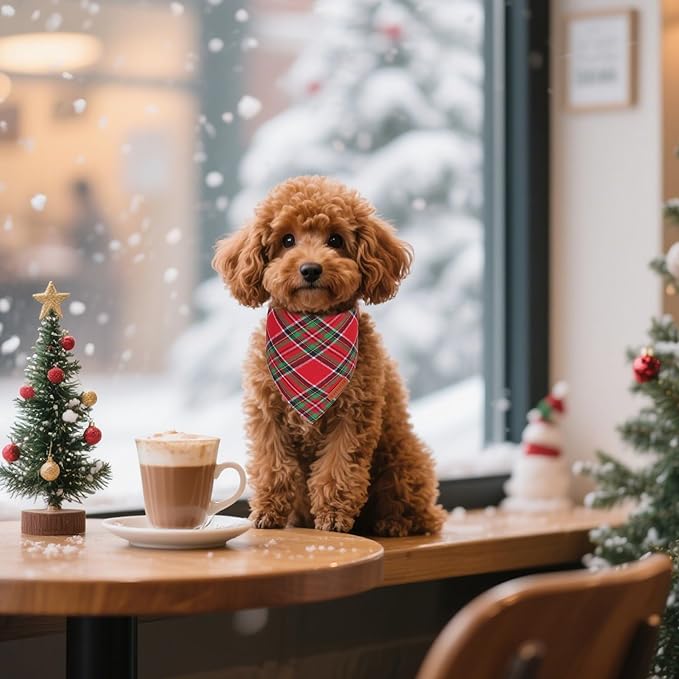 ADOGGYGO Christmas Dog Bandanas 2 Pack, Premium Cotton Fabric, Red Green Plaid Xmas Pet Scarf, Christmas Bandanas for Small Dogs (Small)