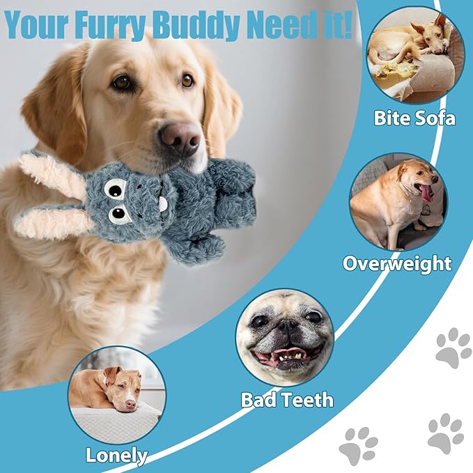 Squeaky Dog Toy Plush, Stuffed Crinkle Tug of War Dog Toy Keep Them Busy Pet Puppy Birthday Toy for Small Medium Large Dogs (Grey)