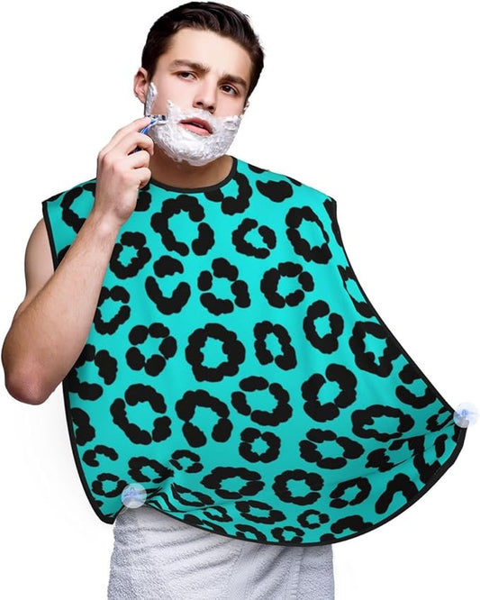 Beard Trimming Hair Catcher, Cheetah Blue and Black Leopard Print Shave Bib, Non-Stick Bib Apron Waterproof, Shaving Tool for Men for Husband Father’s Day