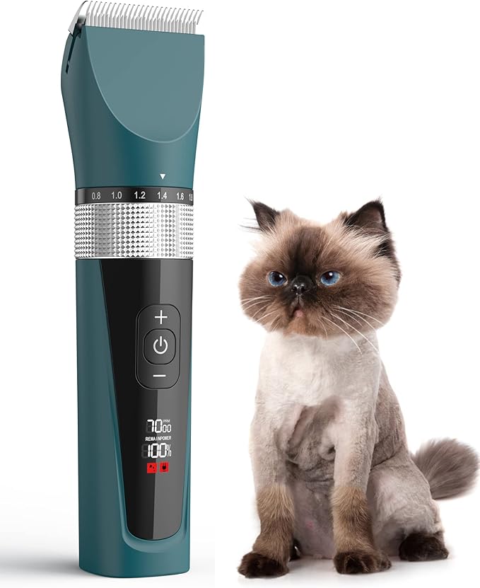 oneisall Cat Grooming Clippers for Matted Long Hair, 5-Speed Cat Grooming Kit Cordless Low Noise Pet Hair Clipper Trimmer Shaver for Dogs Cats Animals (Silver Blade)