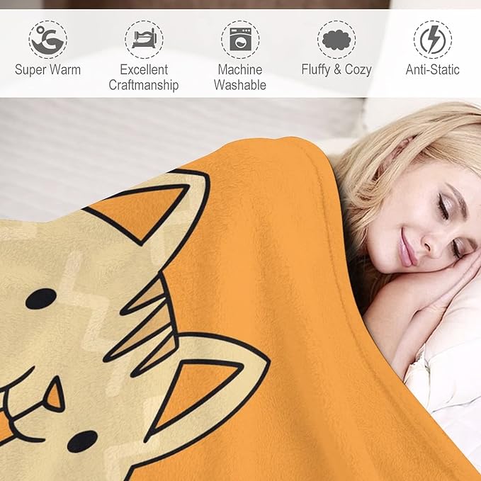 Cat Blanket Gifts - 50"x60" Cute Throw Blanket for Adults Kids - Orange Soft Plush Throws for Bed, Couch & Travel