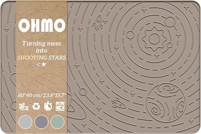 OHMO Dog Food Mat, Silicone Waterproof Cat Food Mat, Non-Skid Spill Proof Pet Feeding Mat for Food and Water, Easy to Clean Dog Placemat(Beige, 23.6" x 15.8")