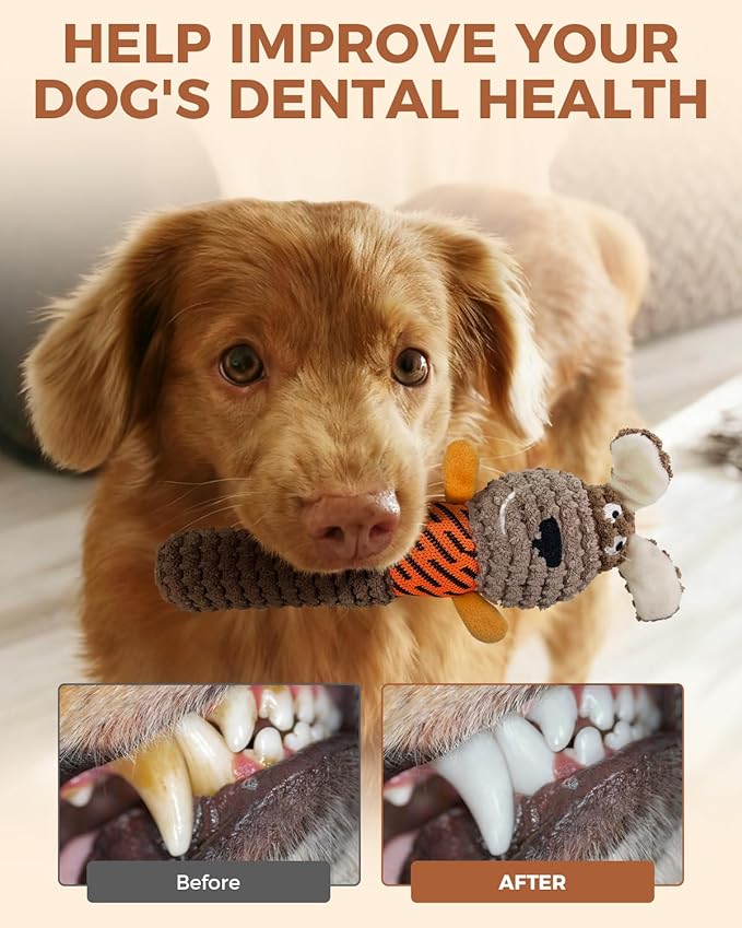 Squeaky Dog Toys for Small Dogs, Interactive Dog Plush Toy for Aggressive Chewers, Tough Chew Gifts for Puppy Teething to Keep Them Busy and Relieve Boredom (Brown Dog)