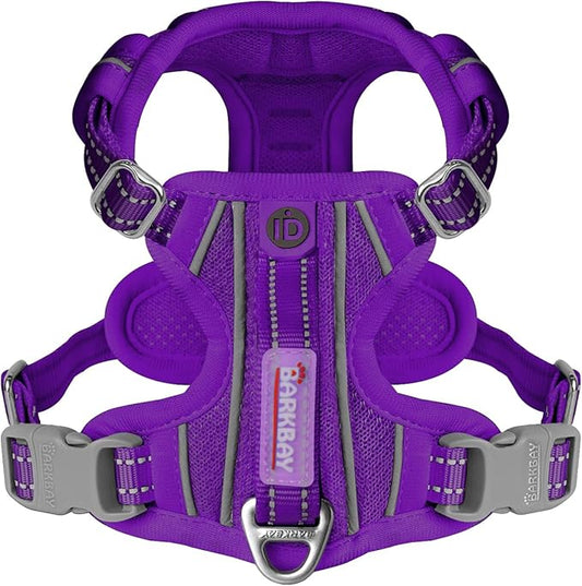 BARKBAY Dog Harness No Pull with ID Tag Pocket - Heavy Duty, Reflective, Easy Control for Large Dogs(Purple,XS)