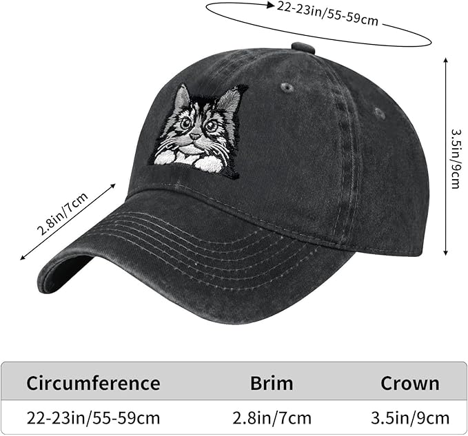 Black Cat Hat,Ragdoll Cat Embroidered Adjustable Cotton Baseball Cap for Men Women,Gifts for Cat Lovers