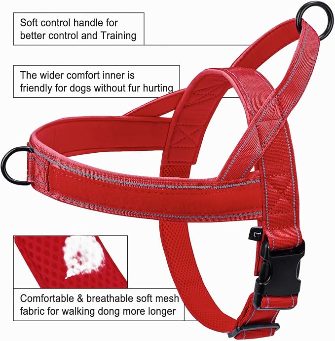 Red No Pull Dog Harness for Small Medium Large Sized Dog, Reflective Escape Proof Adjustable Dog Harnesses with 2 Patch, XL