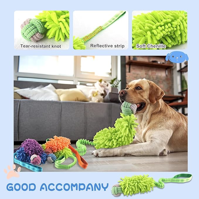 Dog Puppy Toys Dog Squeak Toys Plush Dog Toy with Dog Ropes Knots for Fun and Teeth Cleaning,Tug of War Toys, Puppy Chew Toys, Dog Rope Toys for Training Small, Large Dogs (Green, Dog Bite Ball Toy)