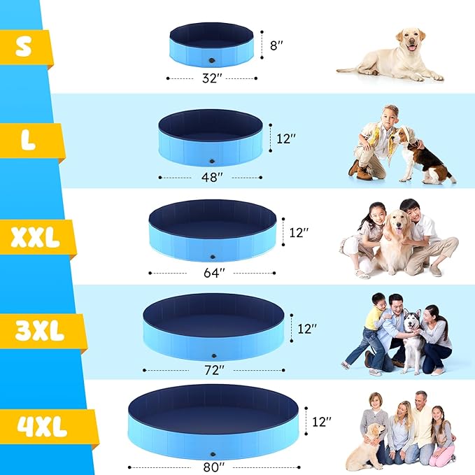 Niubya Foldable Dog Pool, Collapsible Hard Plastic Dog Swimming Pool, Portable Bath Tub for Pets Dogs and Cats, Pet Wading Pool for Indoor and Outdoor, 64 x 12 Inches