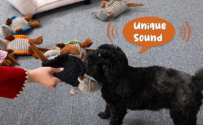 Hollypet Plush Dog Squeaky Toy Stuffed Armadillo Animal Pet Puppy Chew Toys with Clean Teeth for Small Medium Large All Breed Sizes Dogs, Blue, 8 in