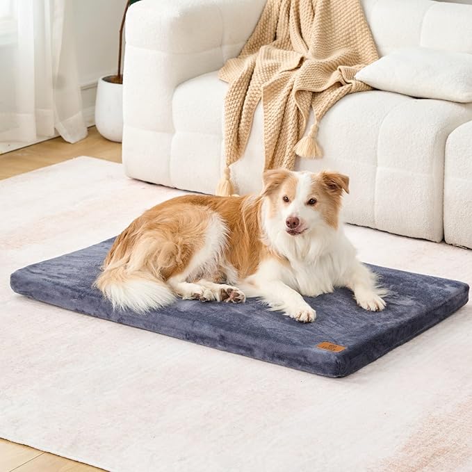 Dog Crate Pad - Dog Bed Large Sized Dogs with Removable Washable Cover and Waterproof Lining - XL Memory Foam Pet Bed for Crate - Reversible Kennel Mat (Cool & Warm), 42-inch, Dark Grey