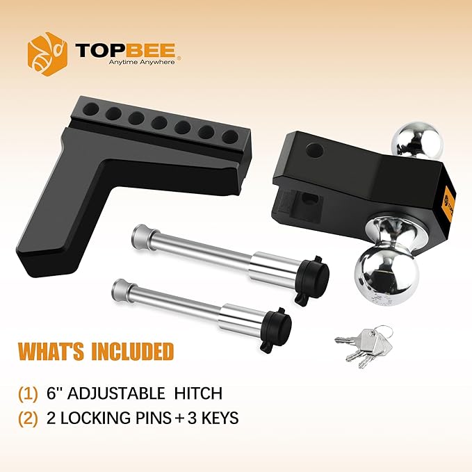 Tow Hitch- Fits 2.5'' Receiver Only, 6'' Drop/Rise Drop, Dual Ball (2'' X 2-5/16''), Adjustable Aluminum Trailer Hitch for Heavy Duty Truck -18,500 Gtw with Trailer Locks
