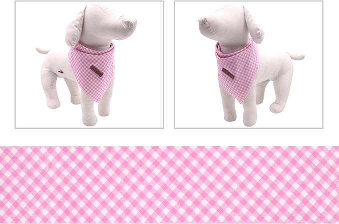 Lionet Paws Dog Bandana Washable Cotton Handkerchief Scarf Triangle Bandana for Small Medium Large Dogs Pink Grid