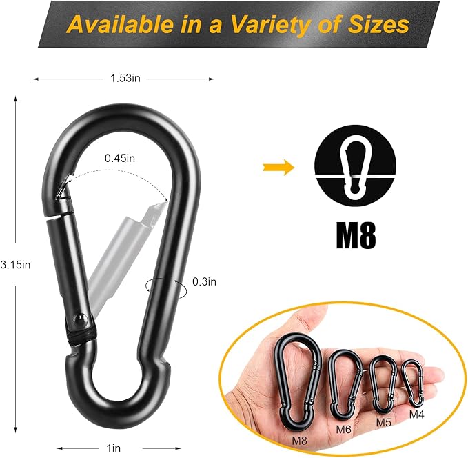 6 PCS Carabiner Clip Spring Snap Hooks - M8 3.15 Inch Heavy Duty Snap Hook Quick Link for Swing Hammock Camping Fishing Hiking, 500 lbs Capacity