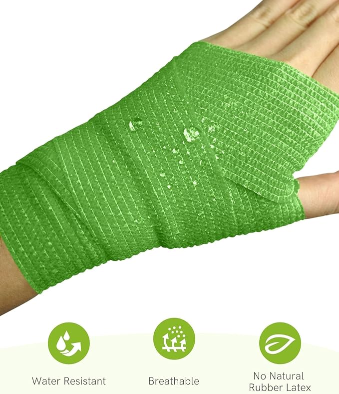 FriCARE Self Adhesive Bandage Wrap, Medical Tape in First Aid Kit, Cohesive Bandages for Wounds Sport Vet, 2 Inches X 5 Yards 6 Rolls, Emerald Green