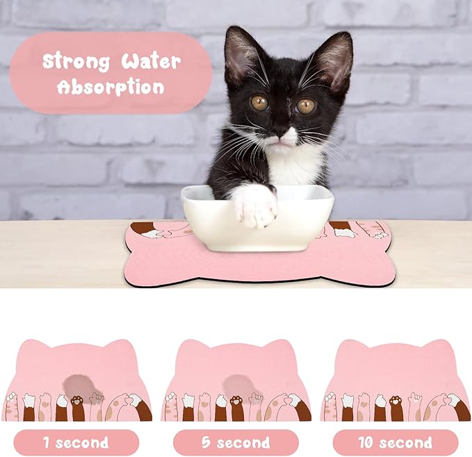 Cat Food Mats for Floor, Cat Water Bowl Mats Pet Feeding Absorbent Mat Cat Placemats for Food and Water Pink 23.6 * 13.7 inch