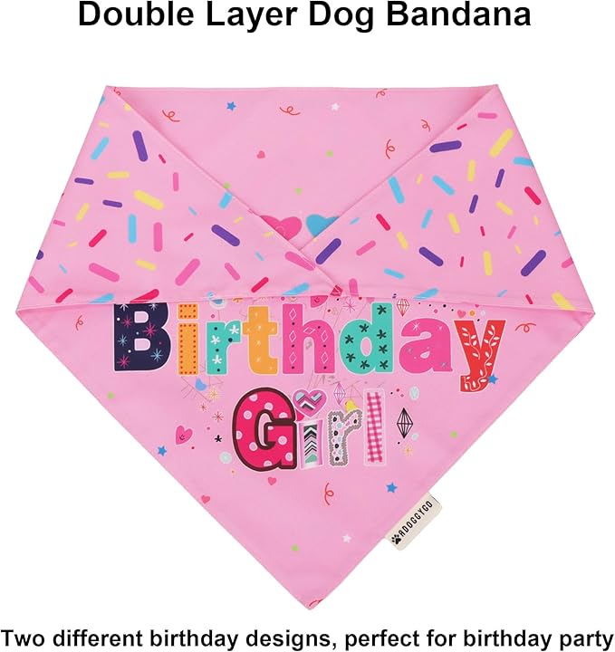 ADOGGYGO Dog Birthday Party Supplies, Pink Girl Puppy Birthday Bandana Hat Numbers Bow Set for Large and Extra Large Dogs (X-Large)
