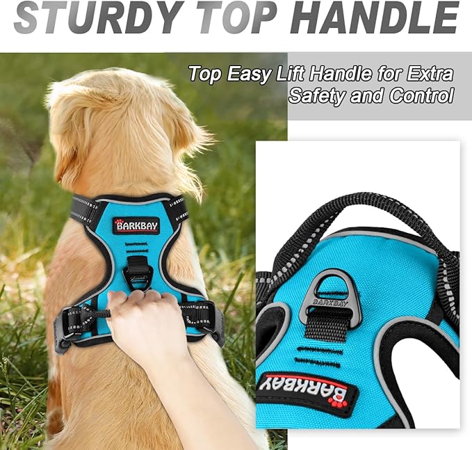 BARKBAY No Pull Dog Harness Front Clip Heavy Duty Reflective Easy Control Handle for Large Dog Walking(Blue,L)