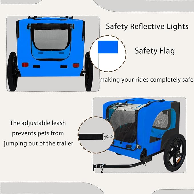 Collapsible Dog Bike Trailer for Small & Medium Pets - 16" All-Terrain Wheels, Universal Hitch, Quick Release & Non-Slip Floor - Internal Leash, Bicycle Accessories