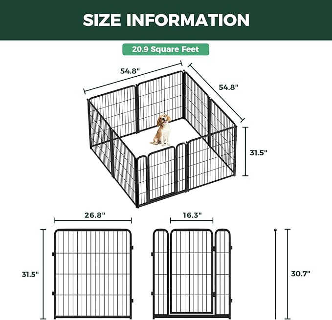 FXW Homeplus Unleashed Indoor Dog Playpen - Stress-Free and Safe Play, Heavy Duty 32 Inch 8 Panels Dog Pen for Small and Medium Dogs, Black│Patented