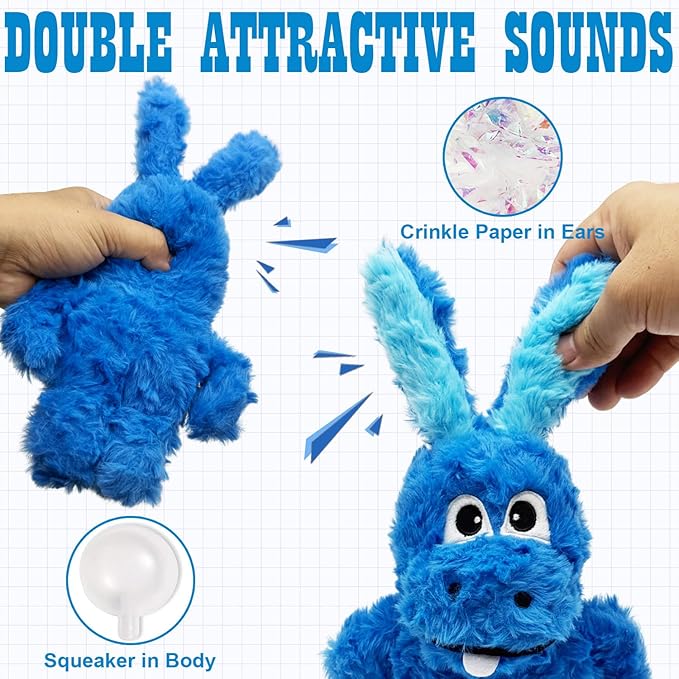 Squeaky Dog Toy Plush, Stuffed Crinkle Tug of War Dog Toy Keep Them Busy Pet Puppy Birthday Toy for Small Medium Large Dogs (Blue)