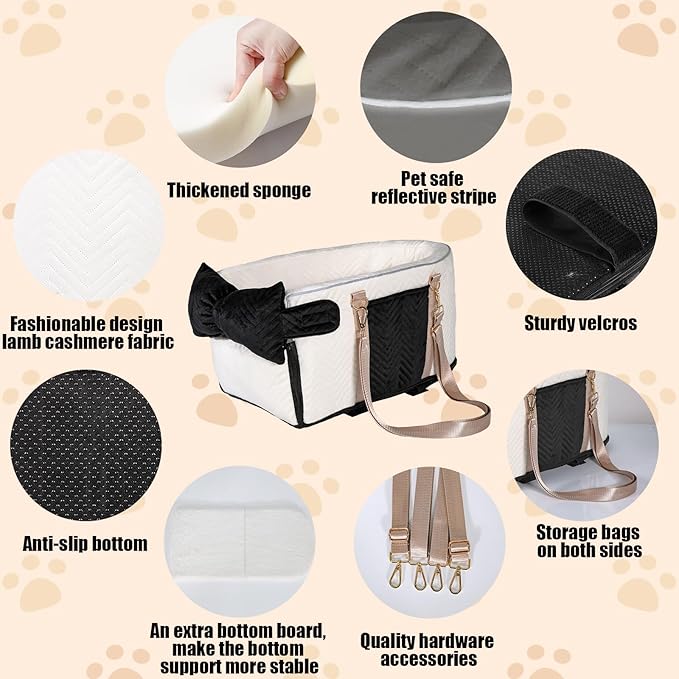 Dog Car Seat for Small Dogs, Portable Center Console Dog Car Seat, Pet Booster Seats with Safety Belt and Soft Cushion, Pet CarSeat for Dogs and Cats Under 15 lbs, White