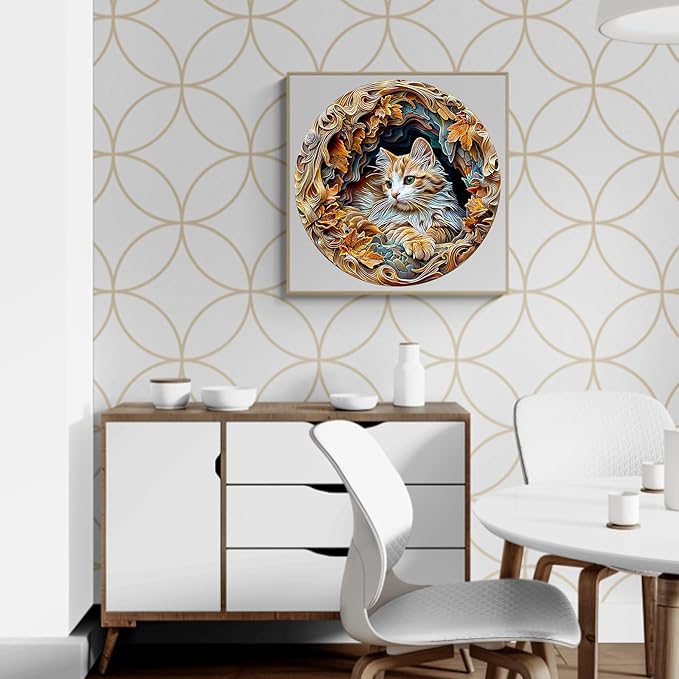 KAAYEE Wooden Puzzles for Adults, 3D Cat 300 Piece Unique Animal Shape Puzzle, Cat Wood Puzzle for Adults, Creative Gifts for Friends/Family, Home Decor(13.4 * 13.4in)