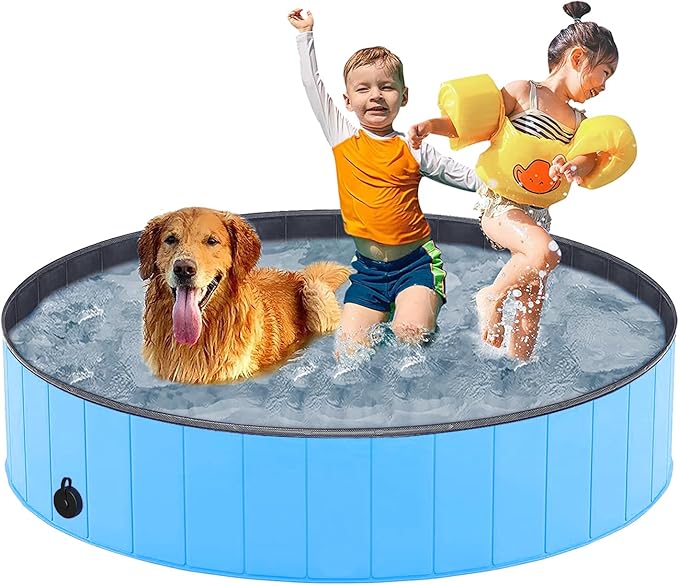 Taeku Foldable Dog Pool – Durable Collapsible Pet Bathing Tub for Pets Dogs and Cats Portable Pet Wading Pool for Indoor Outdoor (Blue 48 x 12in)